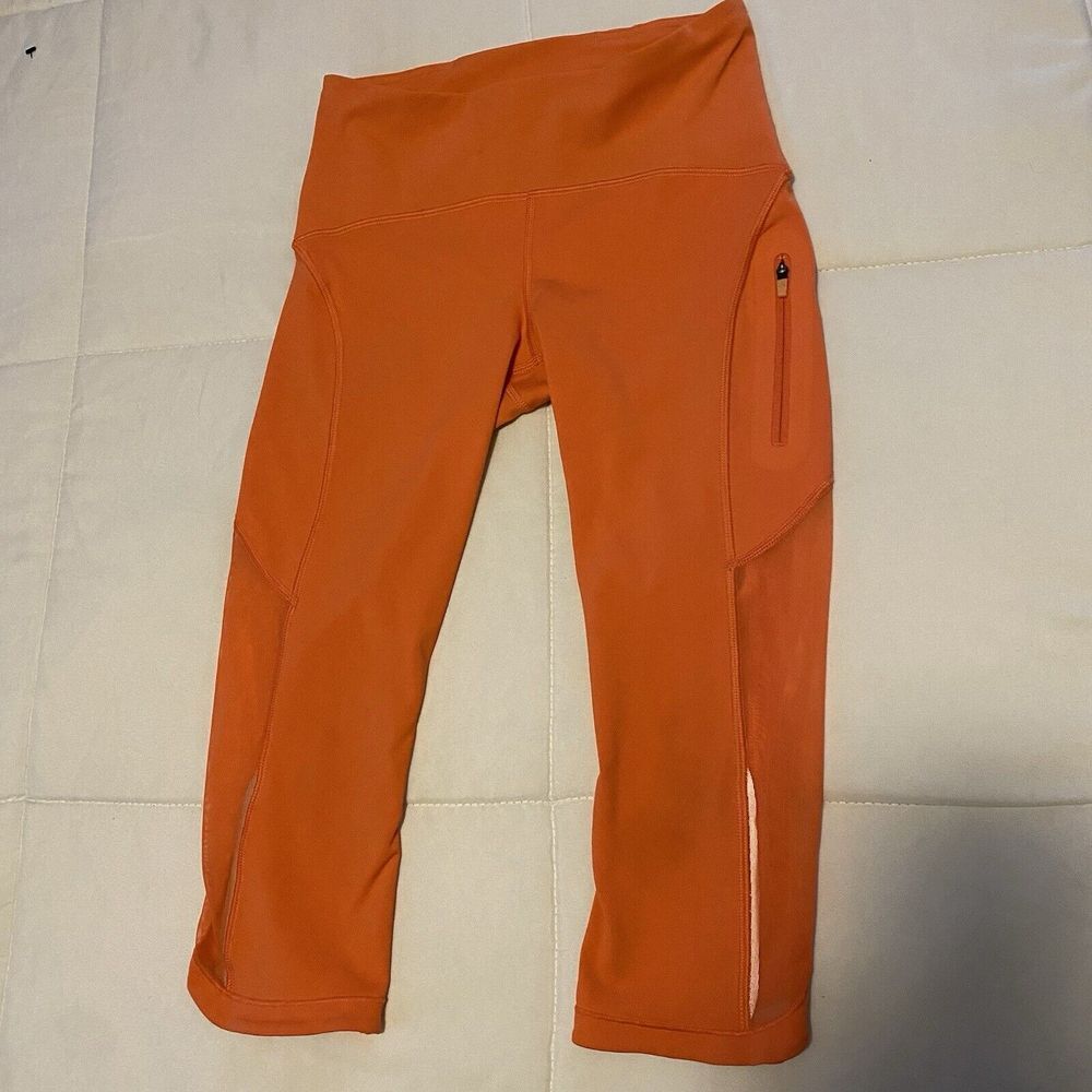Lululemon Coral Sun Runner Cropped Leggings Size 4 Active Sheer Sides Athletic‎